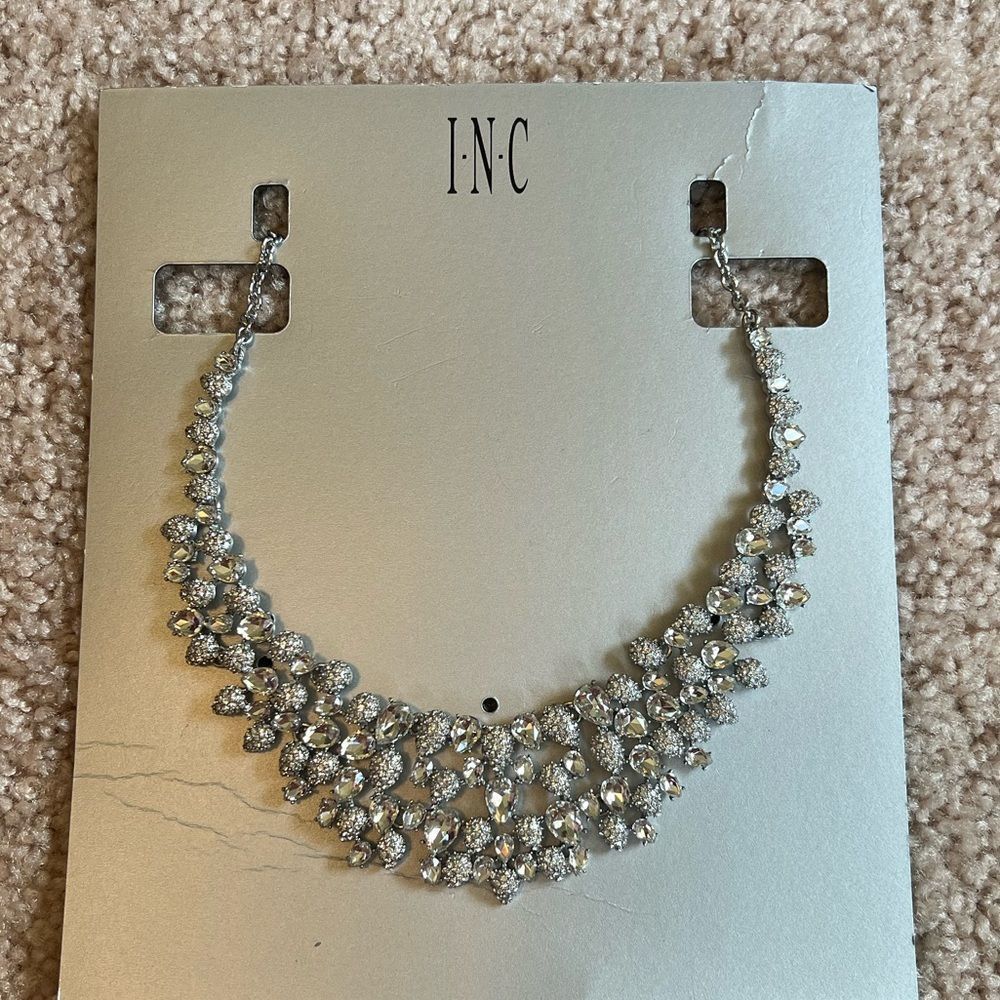INC crystal cluster evening necklace